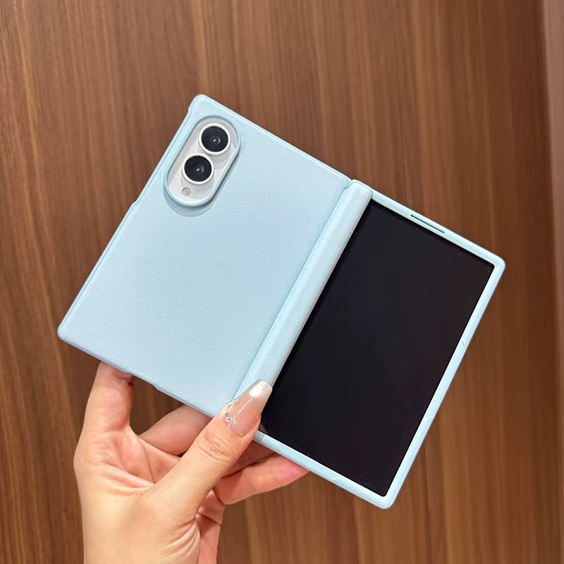 Trendy leather-textured PU leather phone case with built-in large central magnet and integrated screen protector for Samsung Z Fold 8 7 6